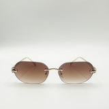 Jaguar Detail Rimless Sunglasses In Brown - svnx