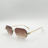 Jaguar Detail Rimless Sunglasses In Brown - svnx
