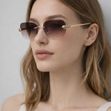 Jaguar Detail Rimless Sunglasses In Brown