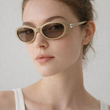Oval Sunglasses In Beige - Foldable