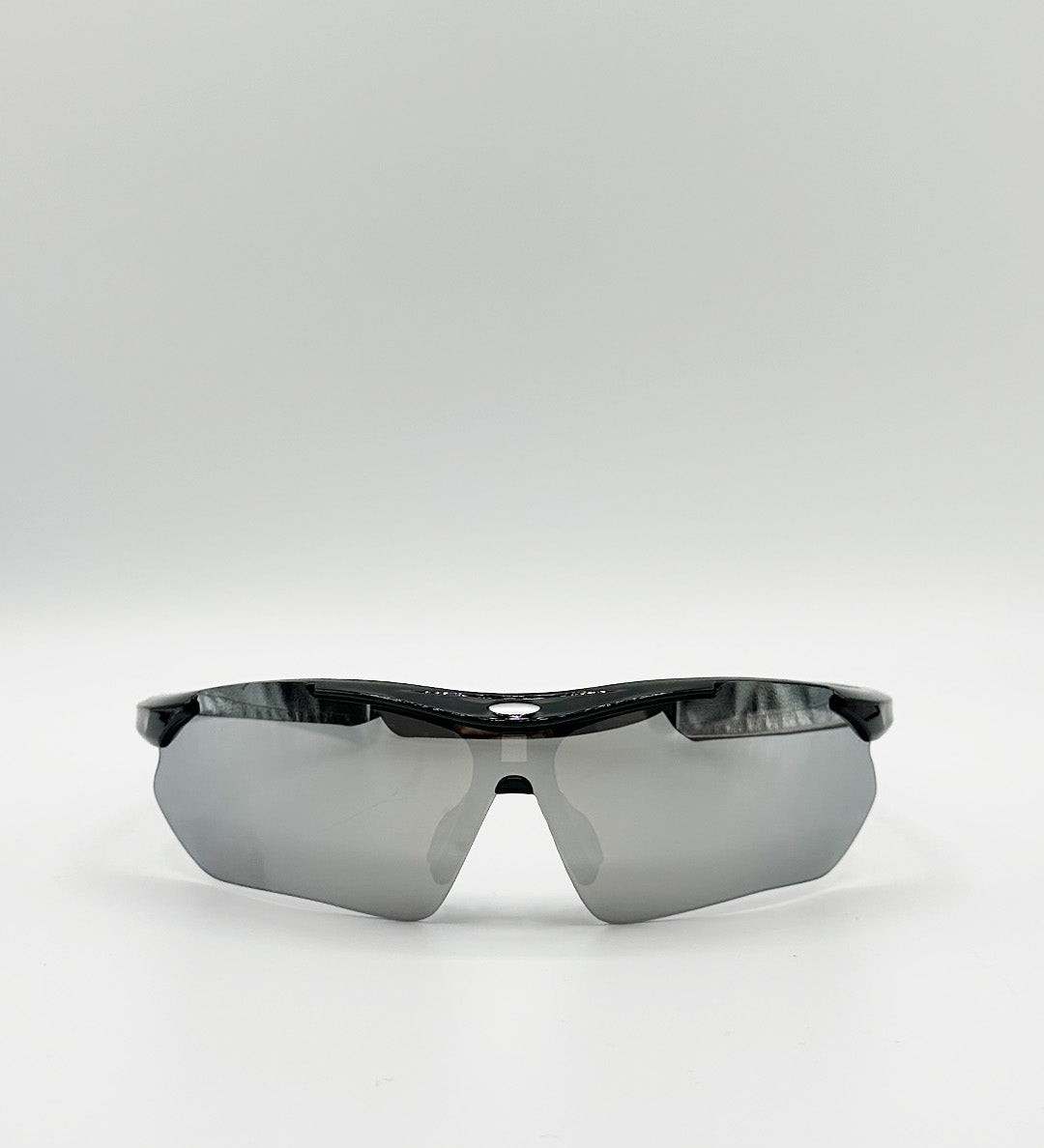 Outdoor Sports Racer Sunglasses in Black Silver Mirror With Case - svnx