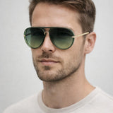 Bold Aviator Metal Arm Sunglasses In Green In Green