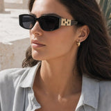 Rectangle Cateye Side Detail Sunglasses In Black/Gold