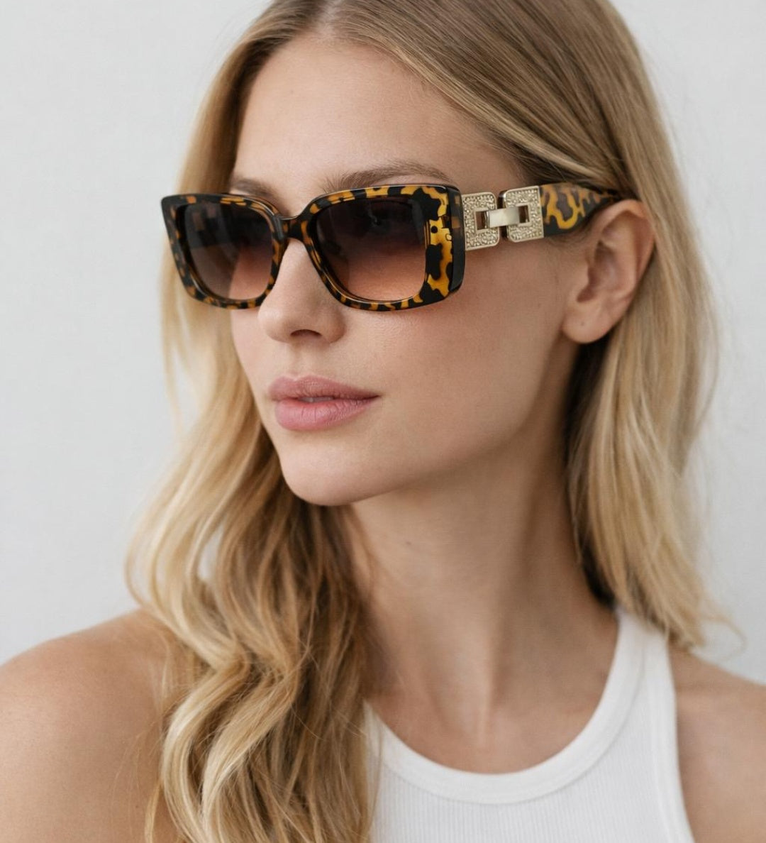 Rectangle Cateye Side Detail Sunglasses In Leopard - svnx