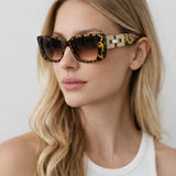 Rectangle Cateye Side Detail Sunglasses In Leopard - svnx