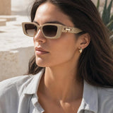 Rectangle Cateye Side Detail Sunglasses In Khaki