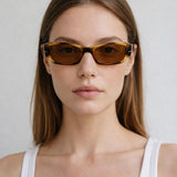 Bold Retangle Sunglasses In Brown Stripe