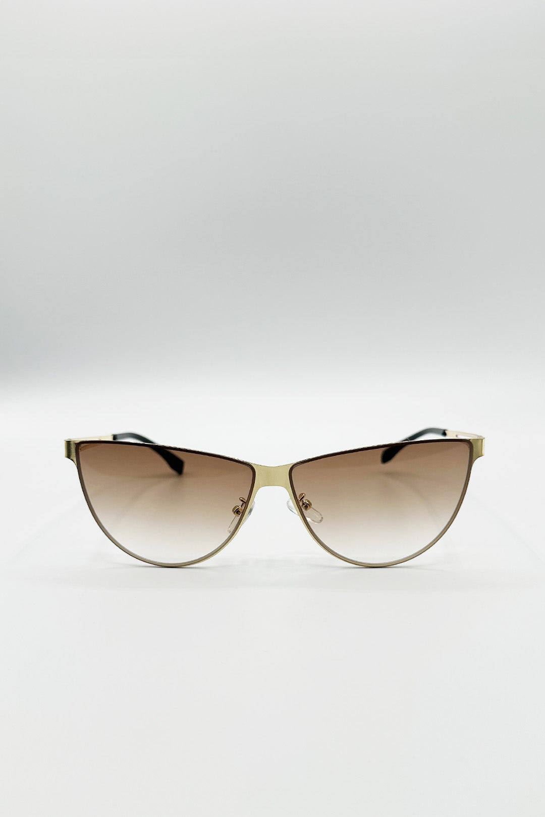 Roung Flat Top Metal Sunglasses  In Brown - svnx