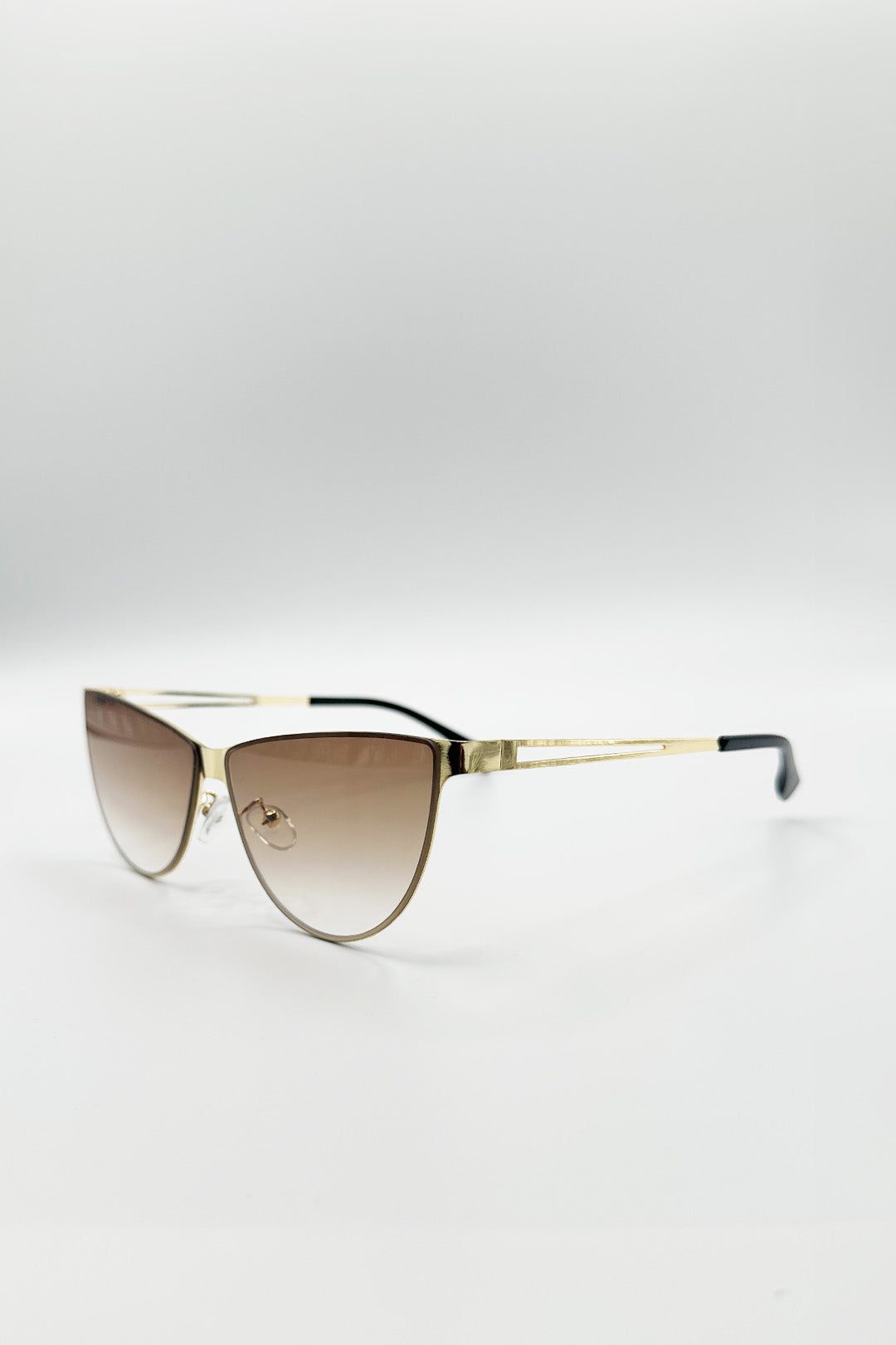 Roung Flat Top Metal Sunglasses  In Brown - svnx