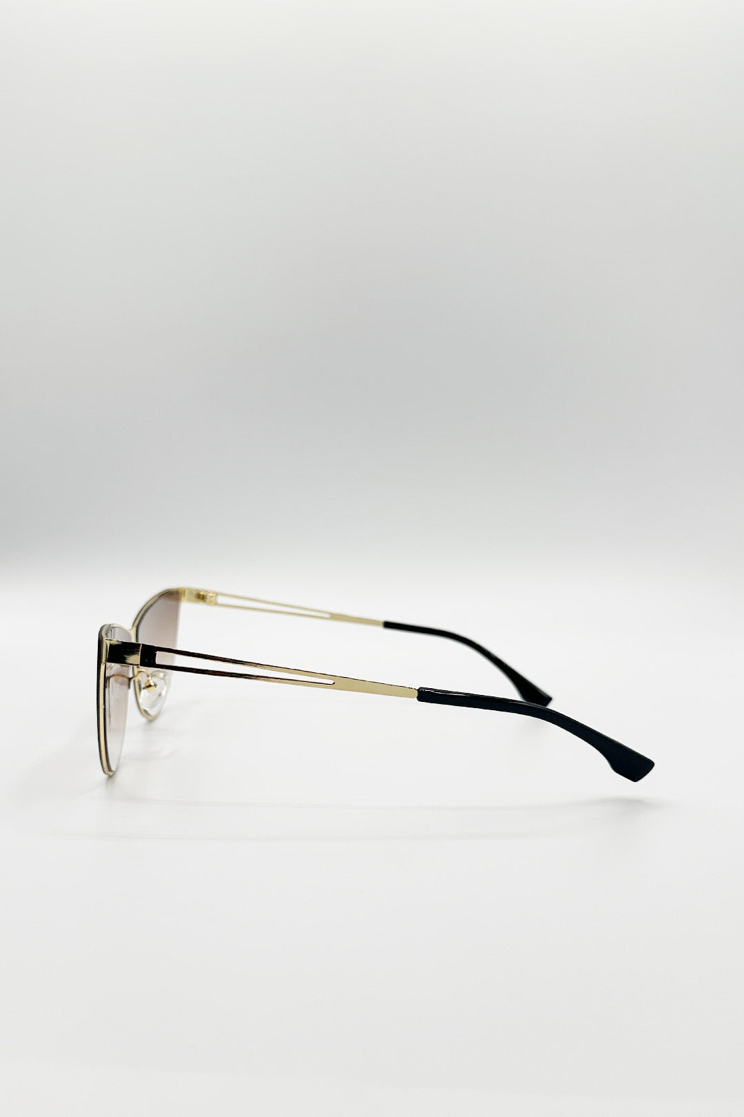 Roung Flat Top Metal Sunglasses  In Brown - svnx