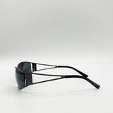 Retangle Wrap Around Metal Sunglasses In Gun Metal - svnx
