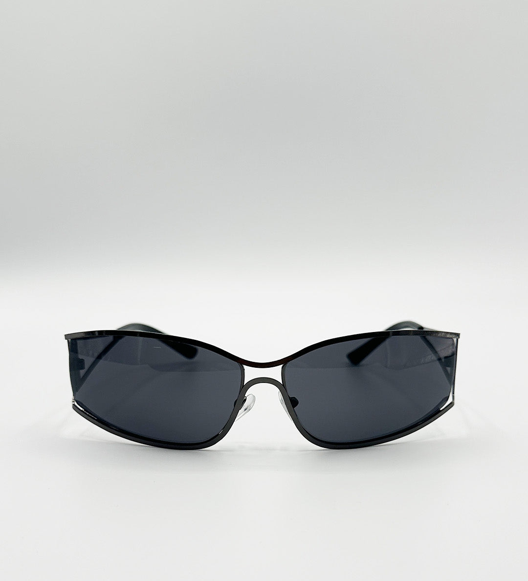 Retangle Wrap Around Metal Sunglasses In Gun Metal - svnx