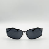 Retangle Wrap Around Metal Sunglasses In Gun Metal - svnx
