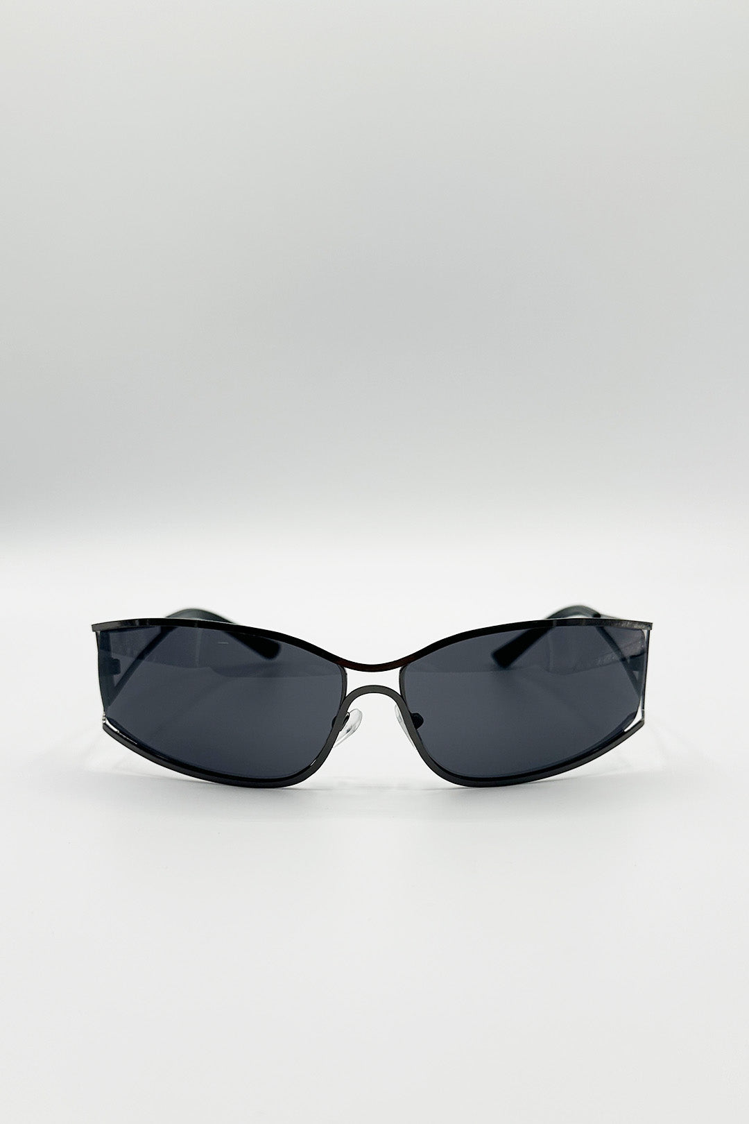 Retangle Wrap Around Metal Sunglasses In Gun Metal - svnx