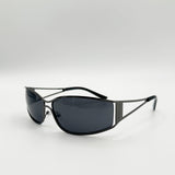 Retangle Wrap Around Metal Sunglasses In Gun Metal - svnx