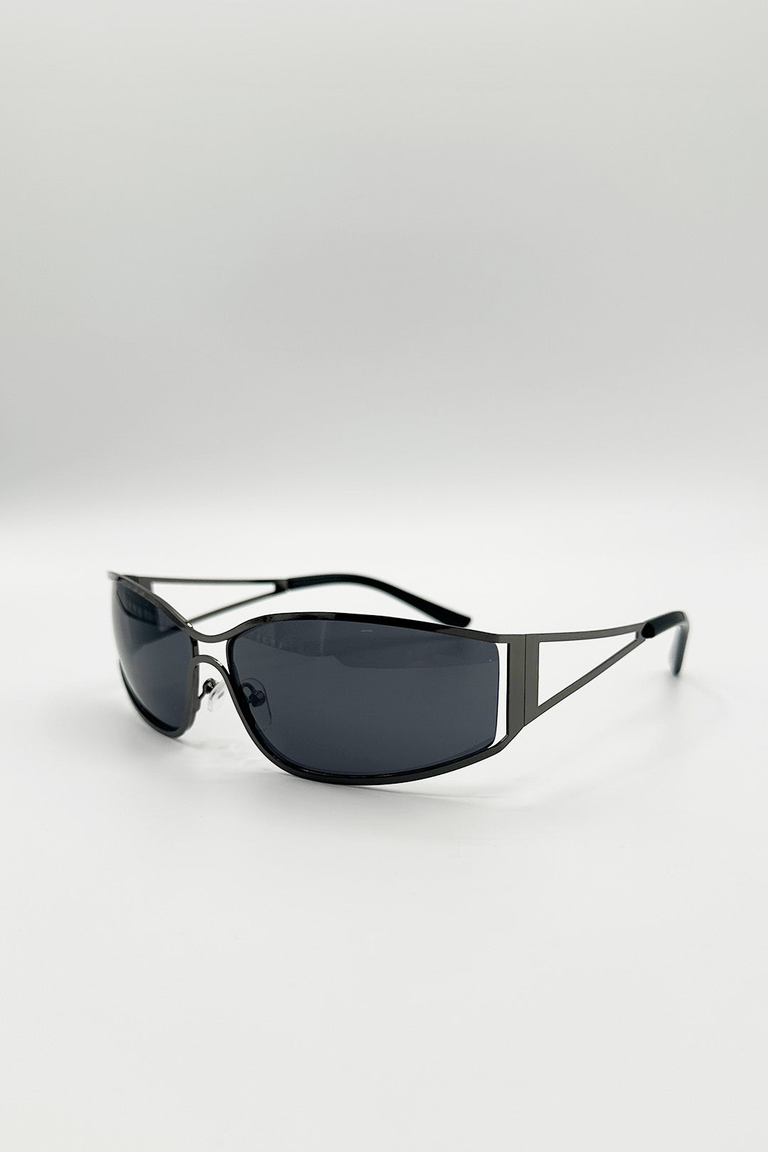 Retangle Wrap Around Metal Sunglasses In Gun Metal - svnx