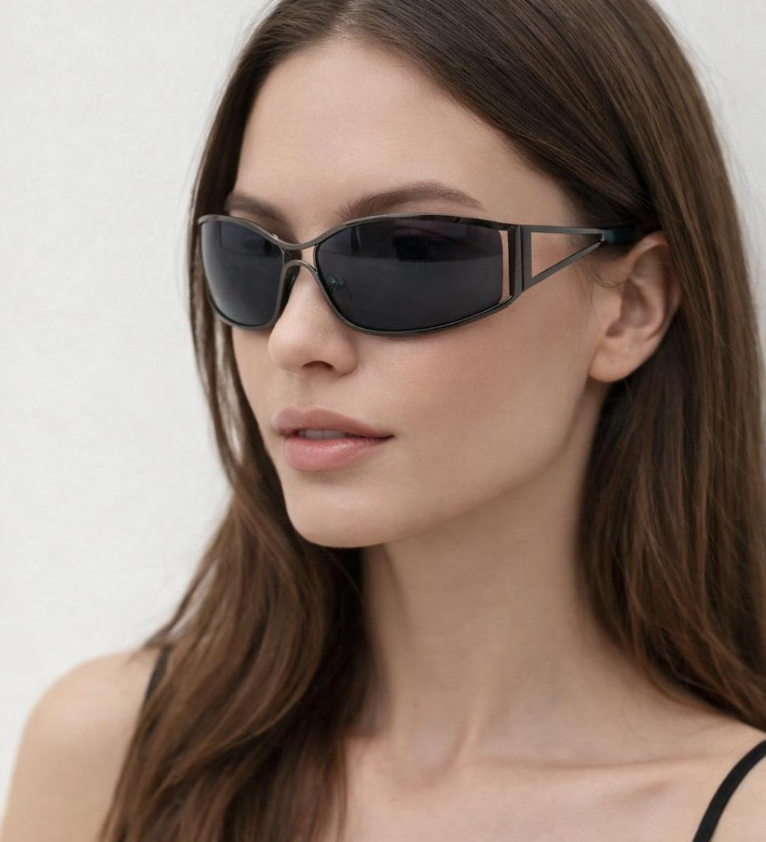 Retangle Wrap Around Metal Sunglasses In Gun Metal - svnx