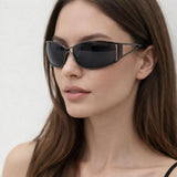 Retangle Wrap Around Metal Sunglasses In Gun Metal - svnx