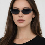 Retangle Wrap Around Metal Sunglasses In Gun Metal - svnx