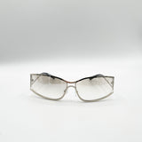 Retangle Wrap Around Metal Sunglasses In Silver
