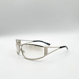 Retangle Wrap Around Metal Sunglasses In Silver