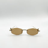 Rimless Oval Diamante Sunglasses In Brown