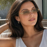 Rimless Oval Diamante Sunglasses In Brown