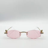 Rimless Oval Diamante Sunglasses In Pink - svnx