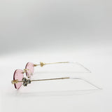 Rimless Oval Diamante Sunglasses In Pink - svnx