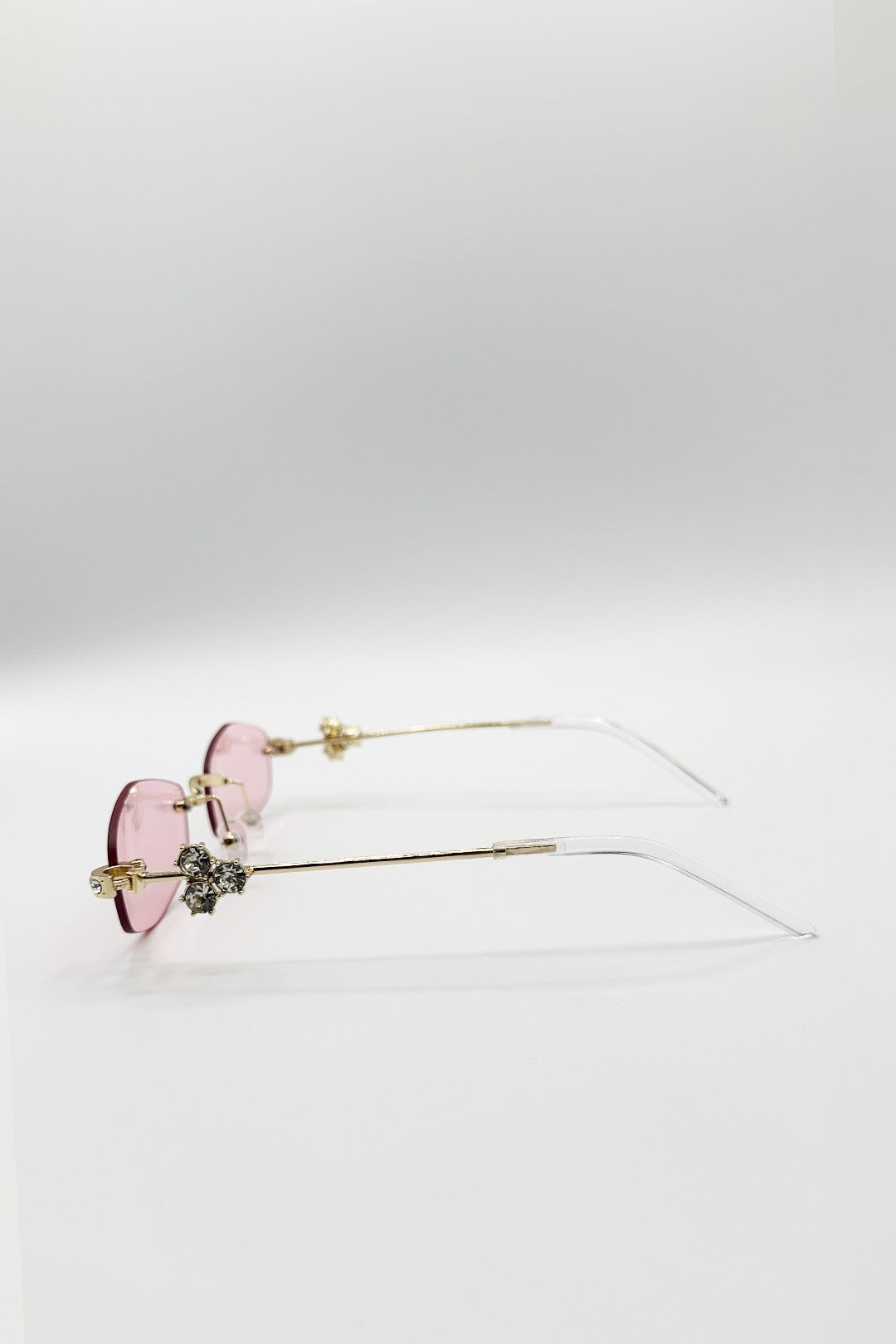 Rimless Oval Diamante Sunglasses In Pink - svnx