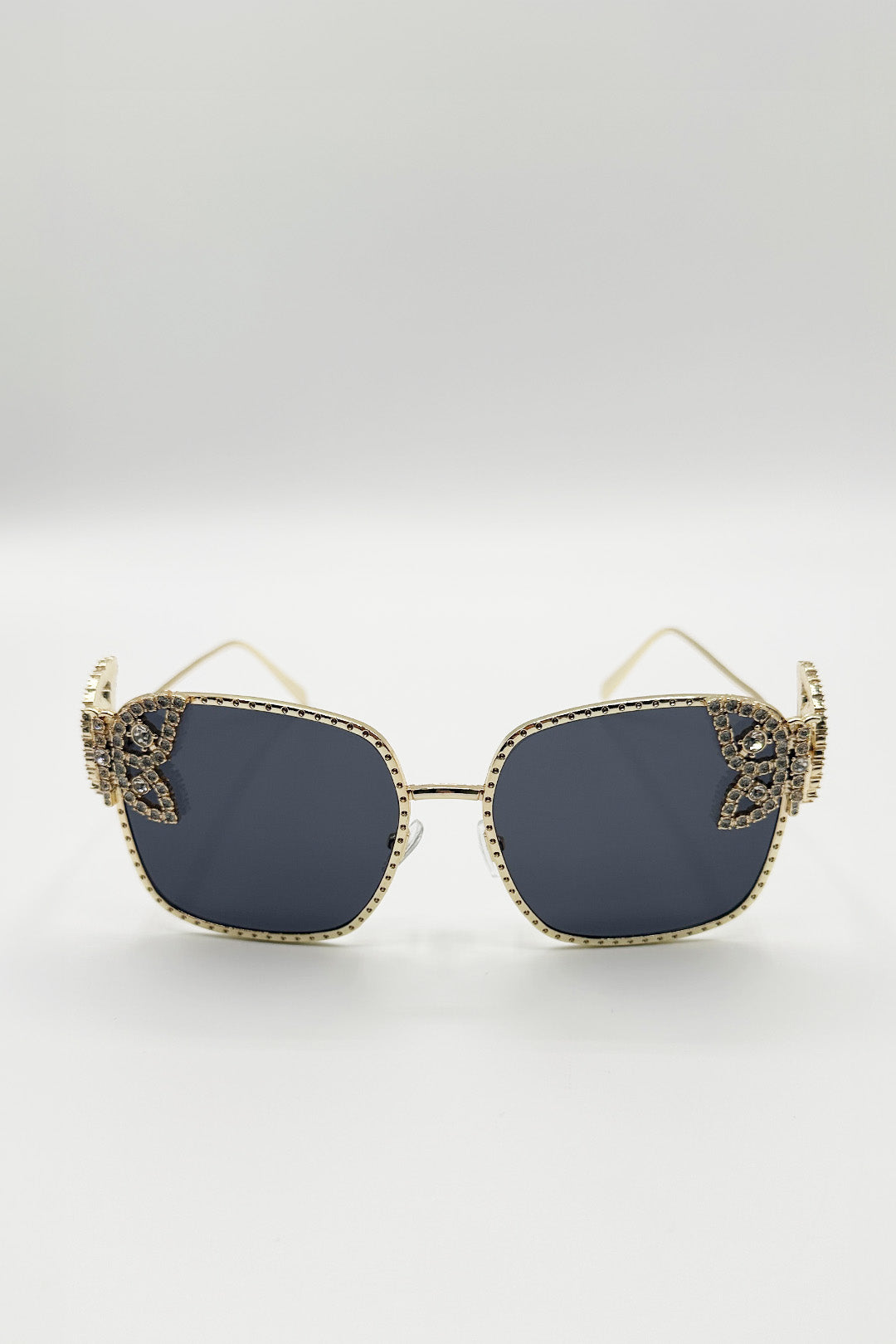 Square Oversized Diamante Detail Sunglasses In Black - svnx