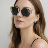 Square Oversized Diamante Detail Sunglasses In Black