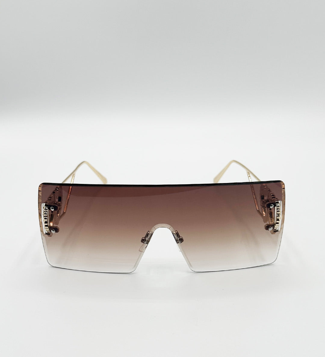Flatop Rimless Heart Detail Sunglasses In Brown - svnx