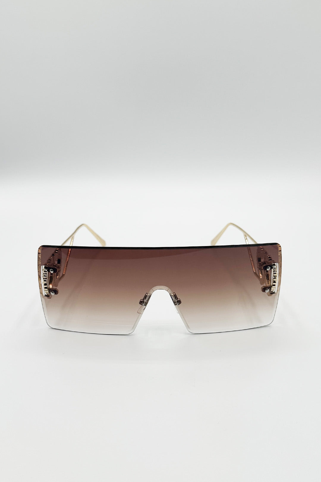 Flatop Rimless Heart Detail Sunglasses In Brown - svnx