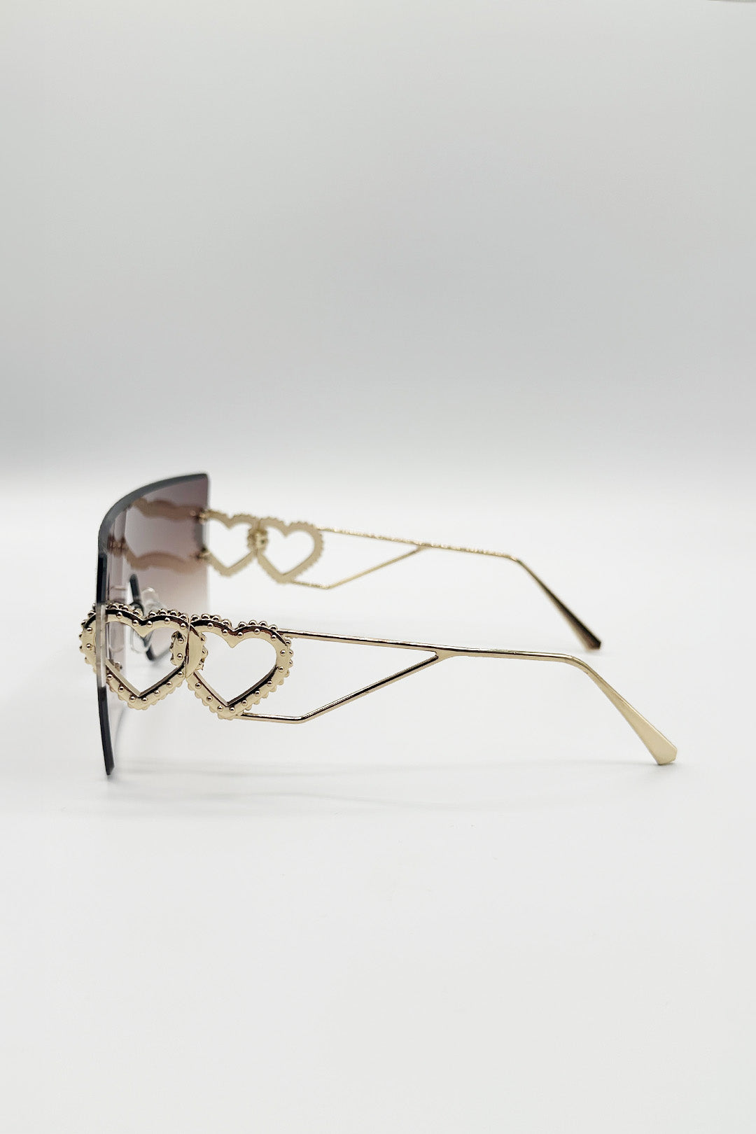 Flatop Rimless Heart Detail Sunglasses In Brown - svnx