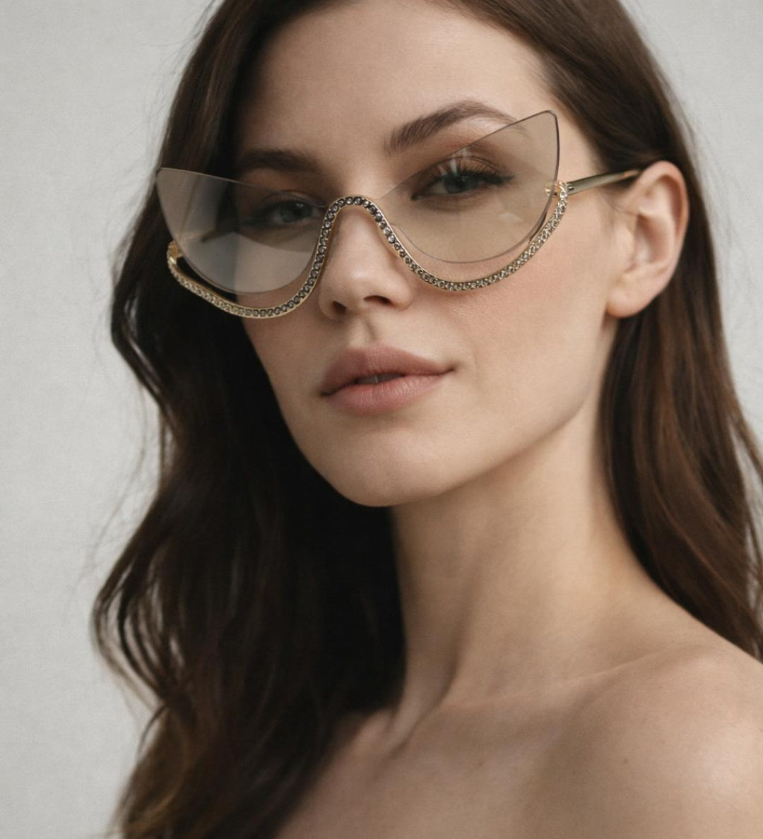 Butterfly Dimante Rimless Sunglasses In Iridescent - svnx