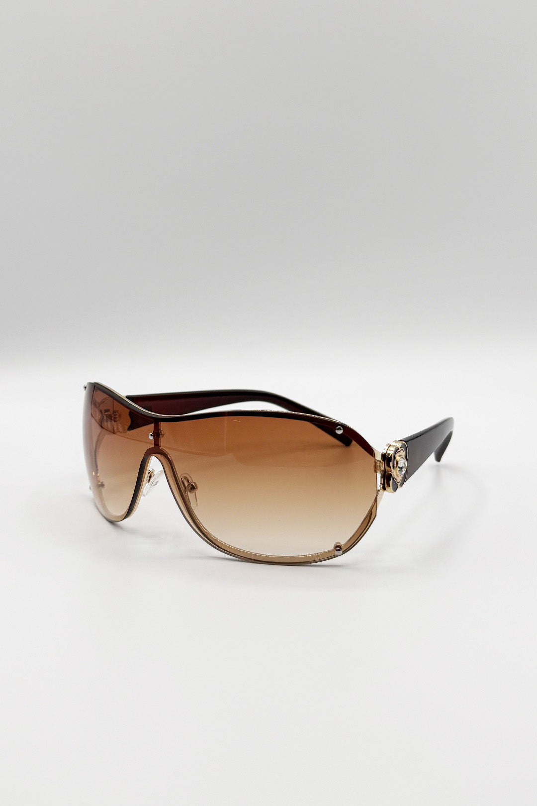 Vintage Rose Wrap Around Sunglasses In Brown - svnx