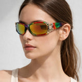 Vintage Wrap Around With Butterfly Detail Sunglasses In Multi
