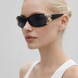Vintage Wrap Around With Butterfly Detail Sunglasses In Black