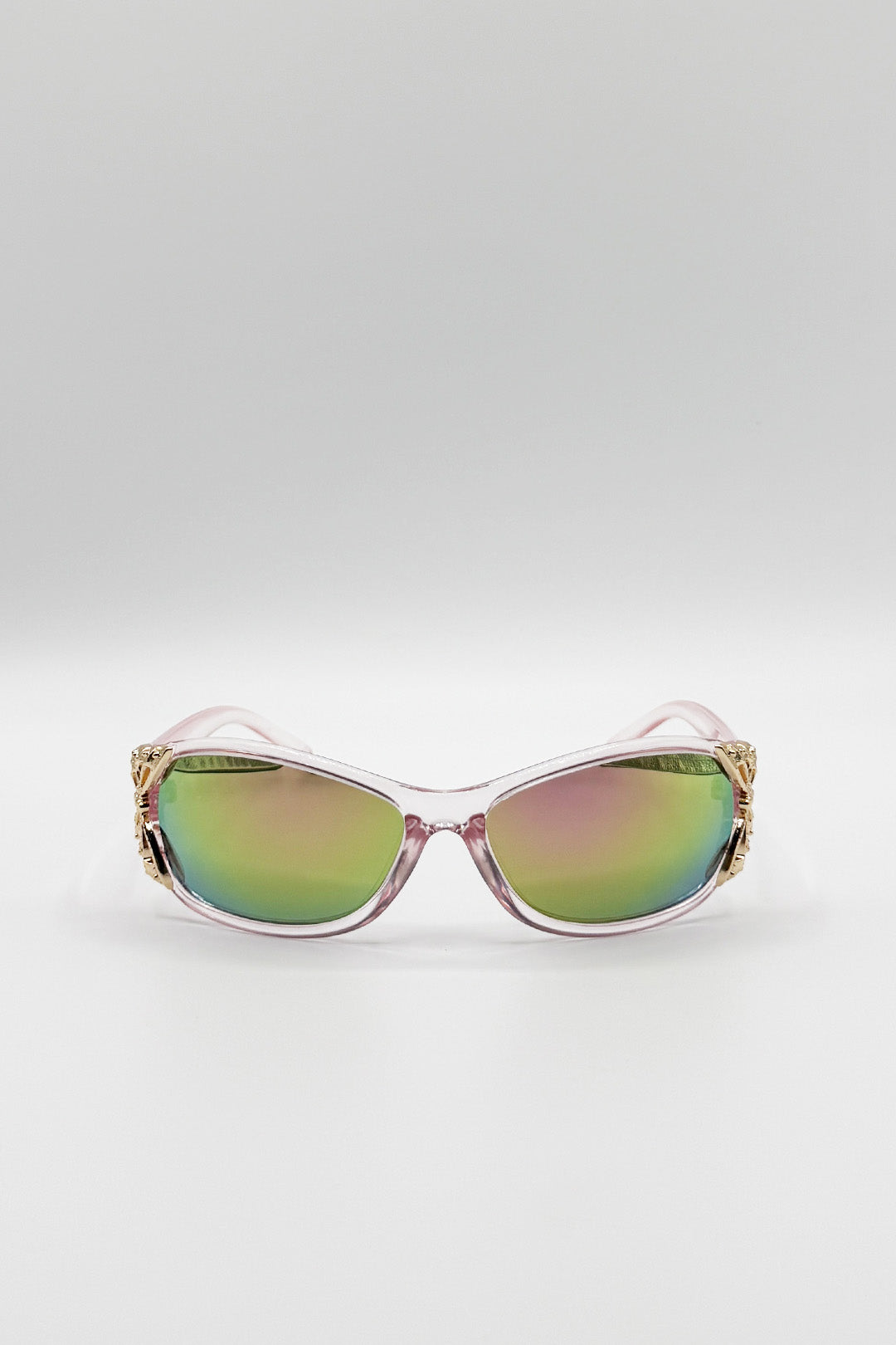 Vintage Wrap Around With Butterfly Detail Sunglasses in Pink Multi - svnx