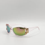 Vintage Wrap Around With Butterfly Detail Sunglasses in Pink Multi - svnx