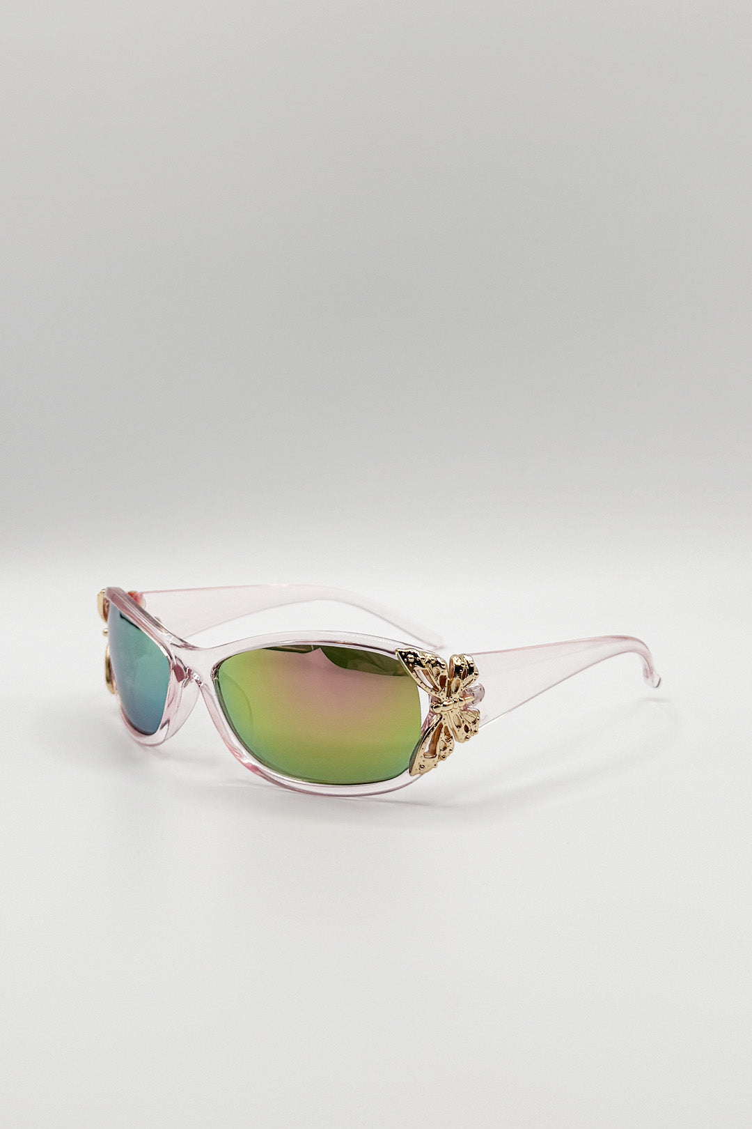 Vintage Wrap Around With Butterfly Detail Sunglasses in Pink Multi - svnx