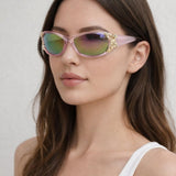 Vintage Wrap Around With Butterfly Detail Sunglasses in Pink Multi