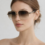 Retro Square Navigator Sunglasses in Brown