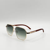 Retro Square Navigator Sunglasses in Green Brown