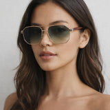 Retro Square Navigator Sunglasses in Green Brown