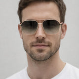 Retro Square Navigator Sunglasses in Green Brown
