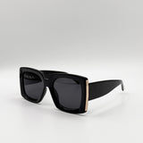 Oversized Square Sunglasses in Black Gold Detail