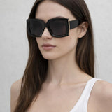 Oversized Square Sunglasses in Black Gold Detail