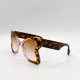 Oversized Butterfly Sunglasses In Pink Brown Leopard